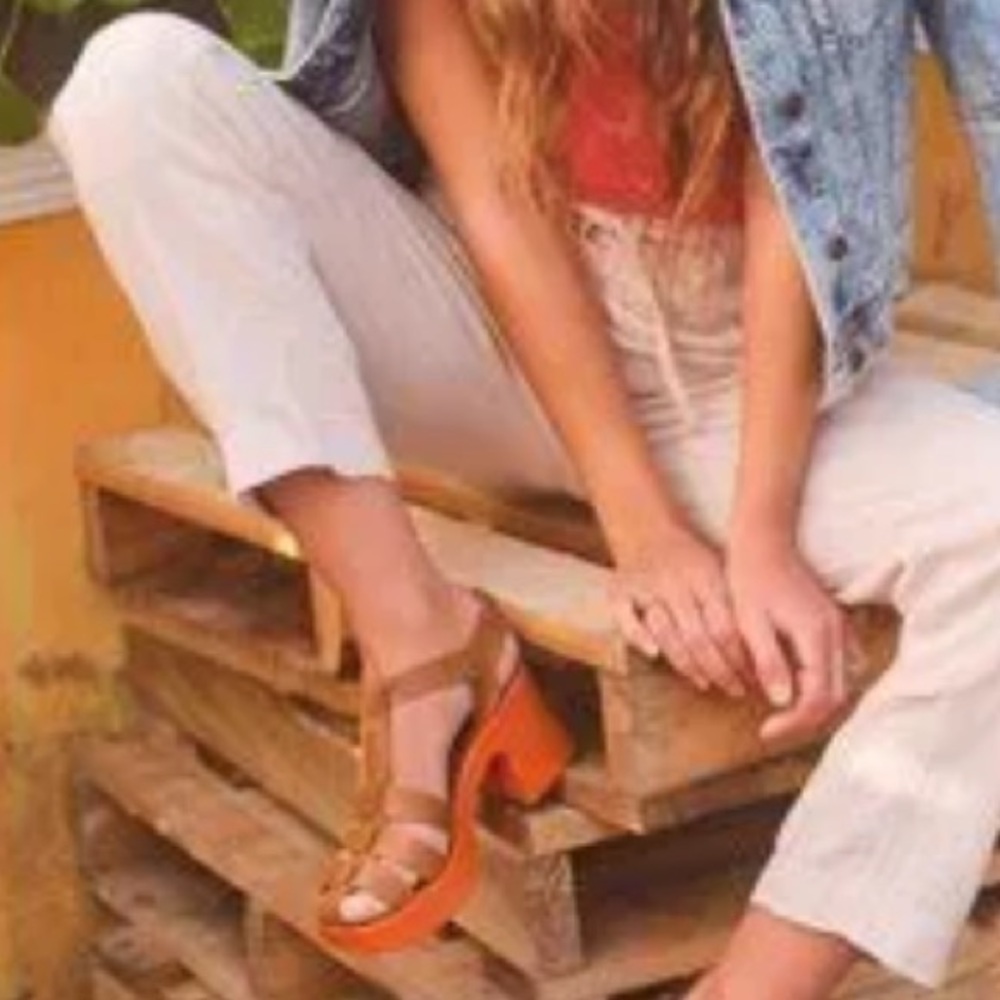 Free People Brown Leather Platform Sandals with Orange Soles - Picture 7 of 7